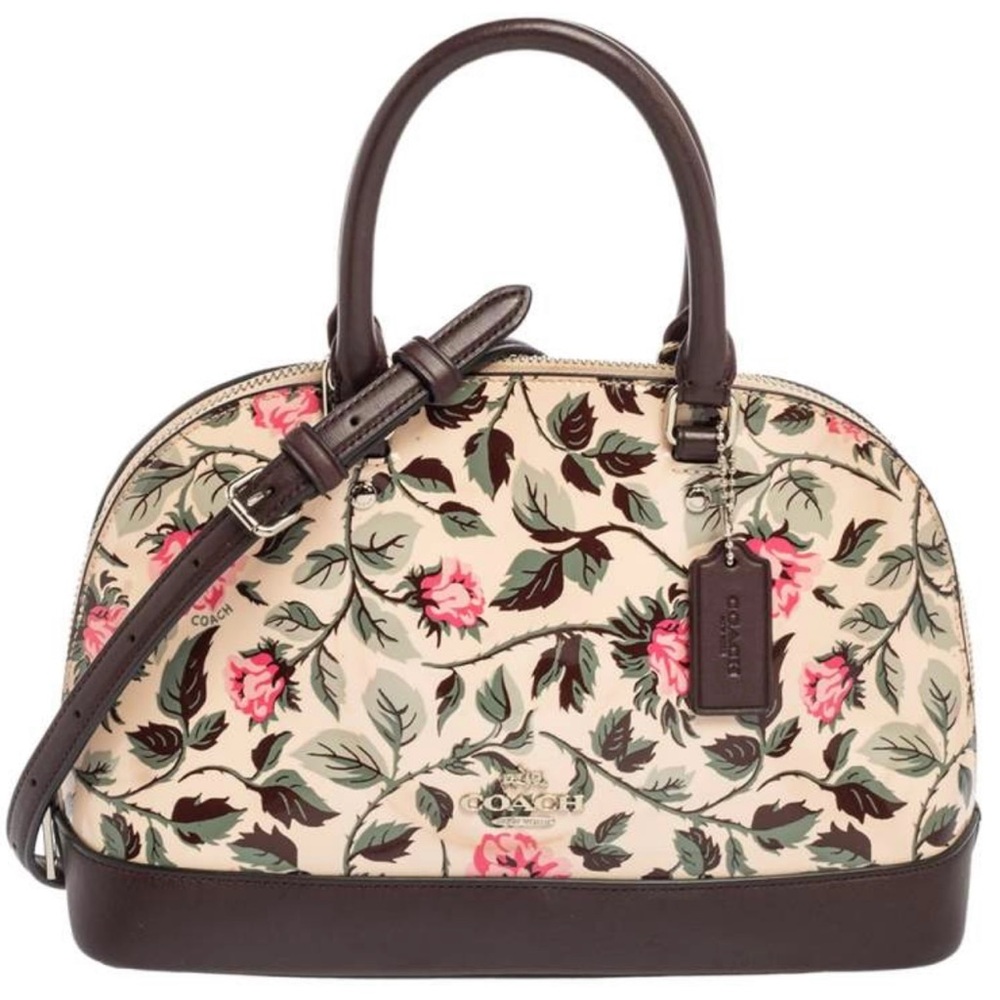 Coach Brown/Beige Flower Patent and Leather Mini Sierra Satchel Coach